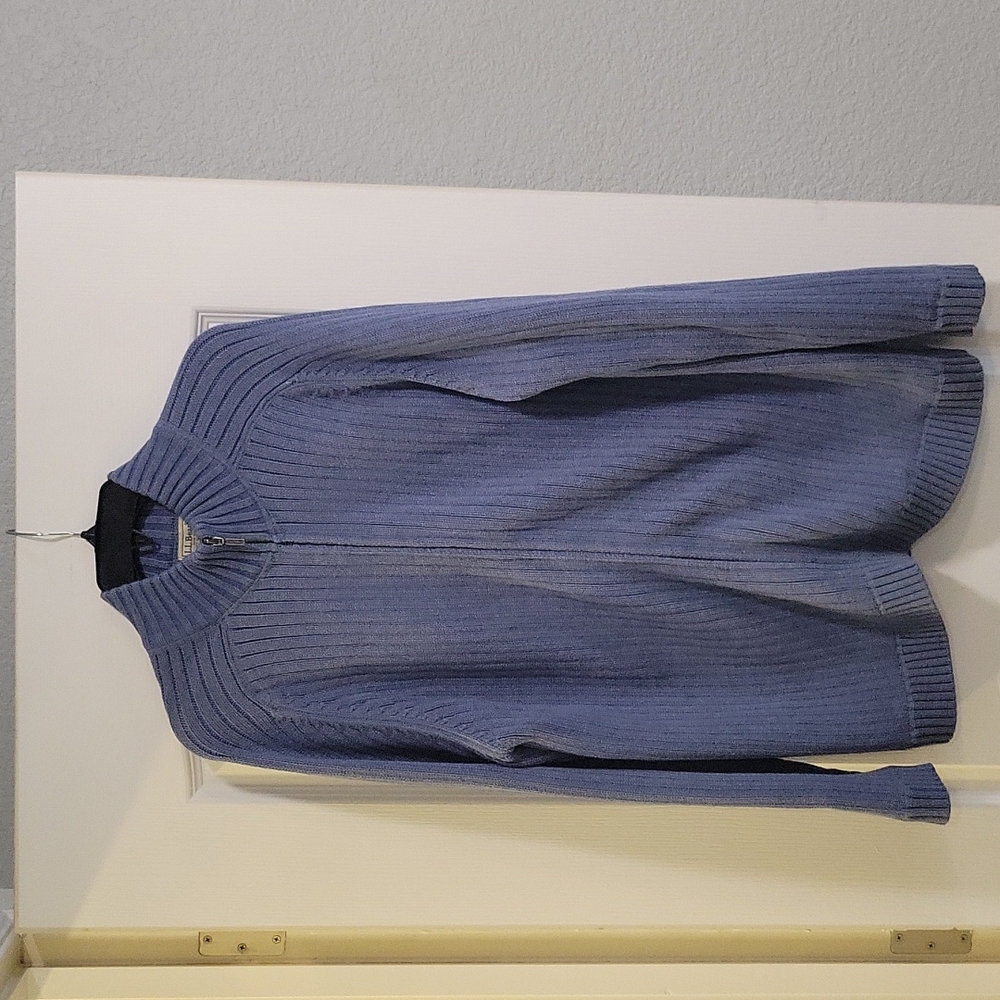 LL Bean Full Zip sweater cable knit Blue Size L Tall